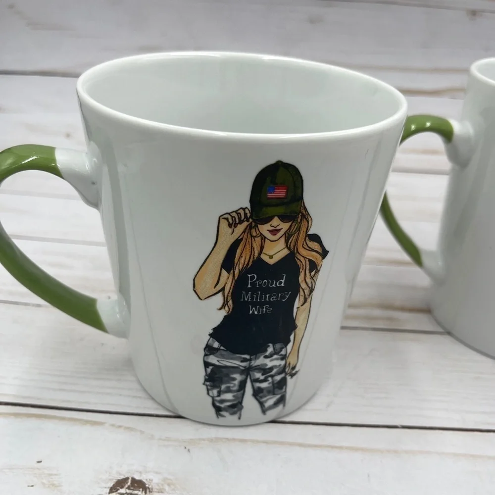 Set Of 2 PROUD MILITARY WIFE Coffee Mug Cup RONGRONG Oversized Art Mug Pair